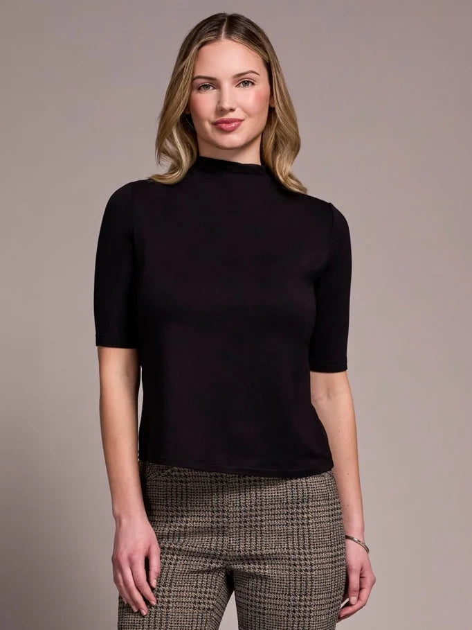 Soft French Terry Funnel Neck Top Black by Tribal
