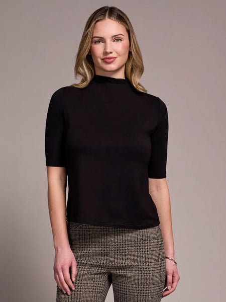 Soft French Terry Funnel Neck Top Black by Tribal