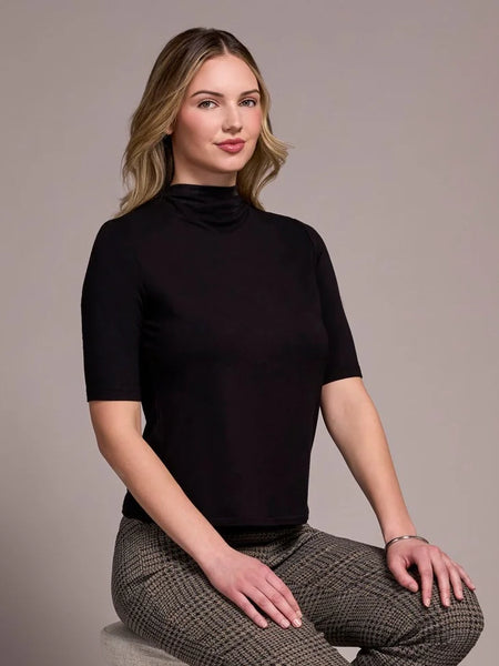 Soft French Terry Funnel Neck Top Black by Tribal