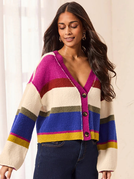 Puff Sleeve Stripe Sweater Cardigan by Tribal