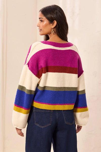 Puff Sleeve Stripe Sweater Cardigan by Tribal