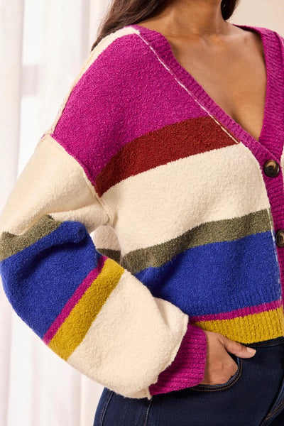 Puff Sleeve Stripe Sweater Cardigan by Tribal