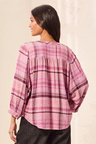 Wide Puff Sleeve Plaid Blouse Nostalgia by Tribal