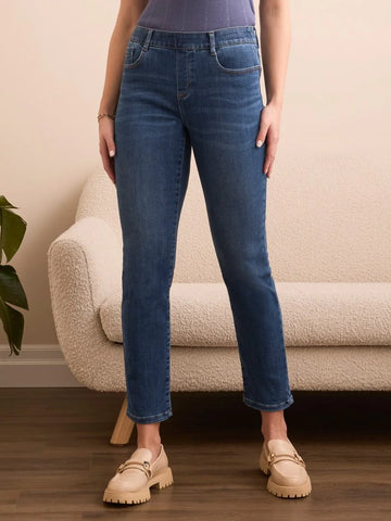 Sophia Curvy Pull On Slim Crop Jeans Faded Blue by Tribal