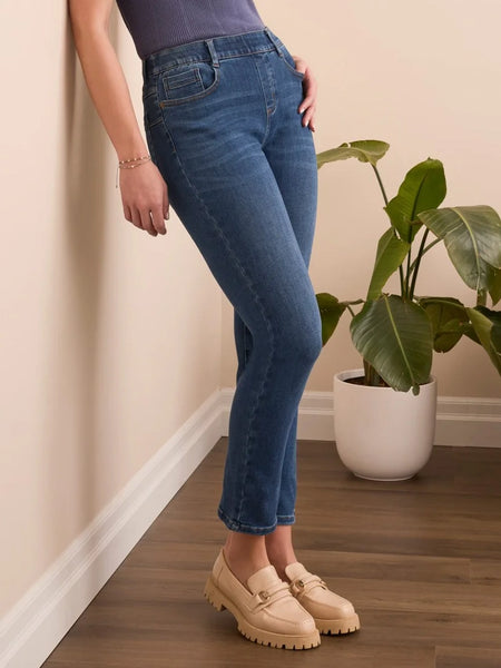 Sophia Curvy Pull On Slim Crop Jeans Faded Blue by Tribal