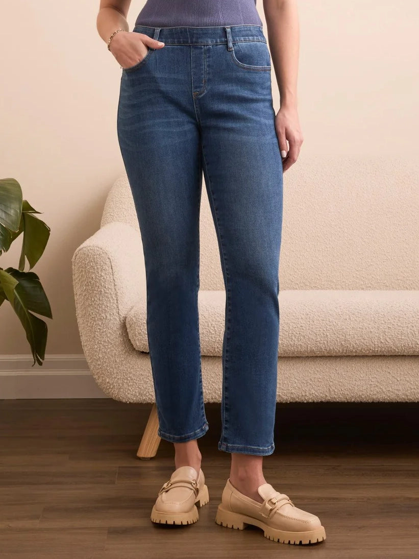 Sophia Curvy Pull On Slim Crop Jeans Faded Blue by Tribal