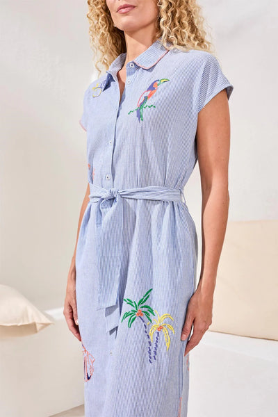 Placement Embroidered Shirt Dress Baja Blue by Tribal