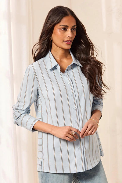 Striped L/S Button Front Shirt Blue Fog by Tribal