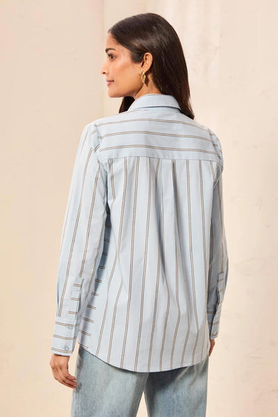 Striped L/S Button Front Shirt Blue Fog by Tribal