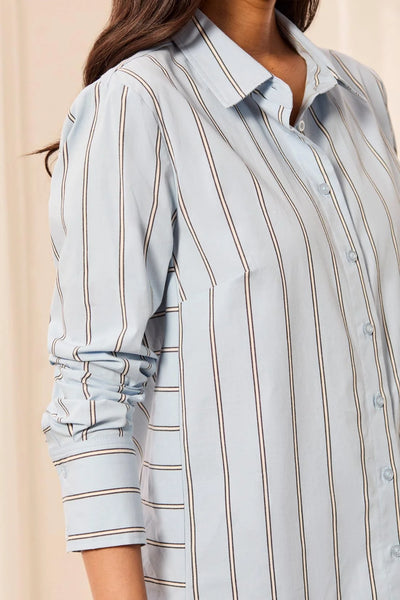 Striped L/S Button Front Shirt Blue Fog by Tribal