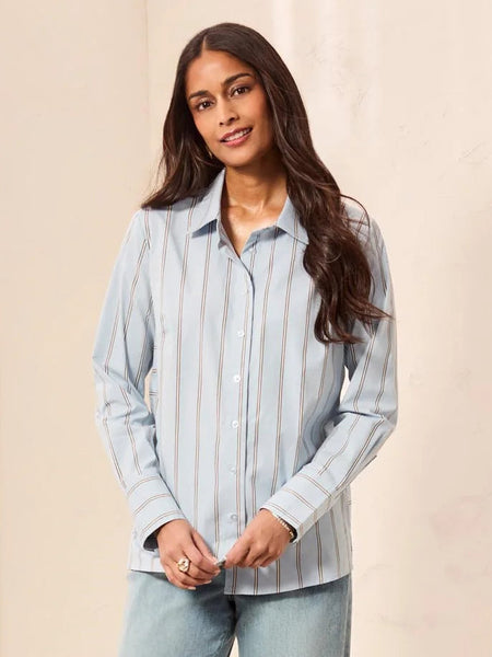 Striped L/S Button Front Shirt Blue Fog by Tribal
