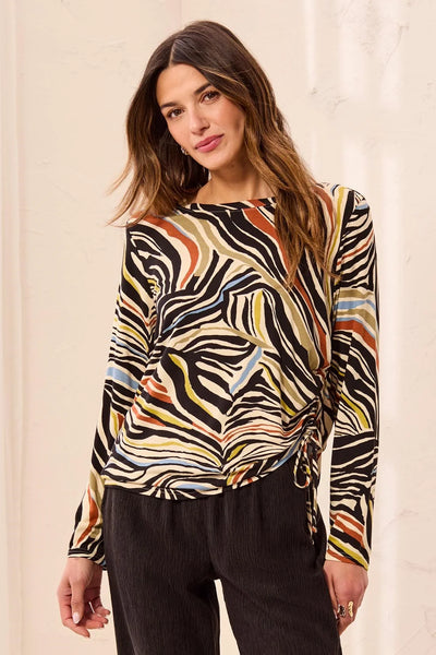 L/S Crew Neck Top w/ Side Ruching Aloe by Tribal