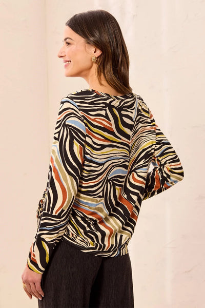 L/S Crew Neck Top w/ Side Ruching Aloe by Tribal
