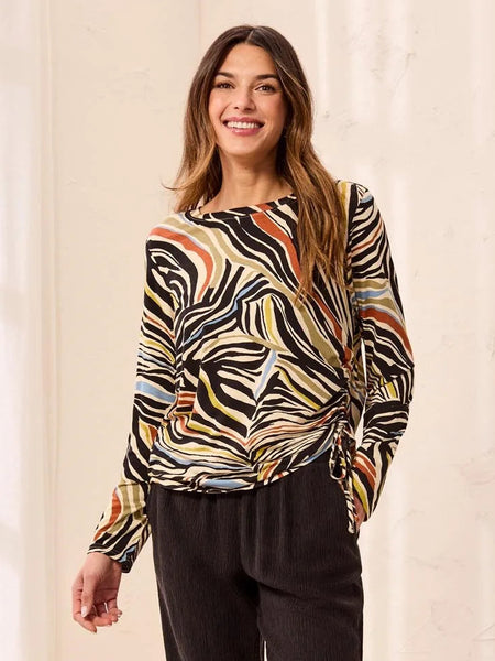 L/S Crew Neck Top w/ Side Ruching Aloe by Tribal
