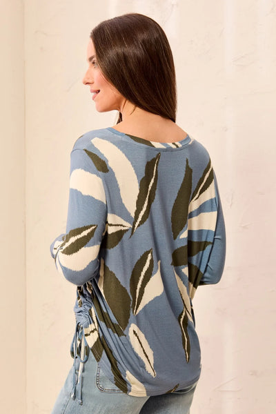L/S Crew Neck Top w/Side Ruching Blue Fog by Tribal
