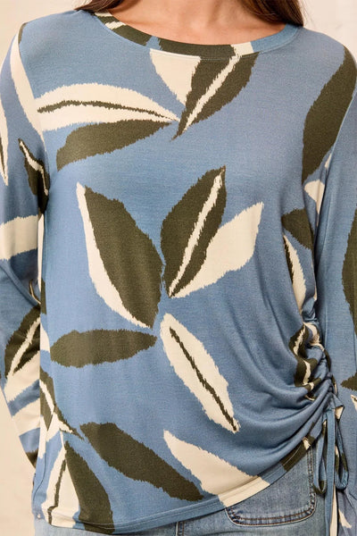 L/S Crew Neck Top w/Side Ruching Blue Fog by Tribal