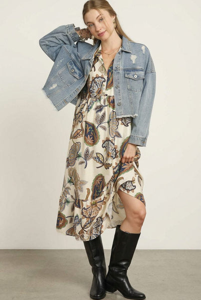 Paisley Print Midi Dress Cream by Umgee