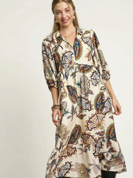 Paisley Print Midi Dress Cream by Umgee