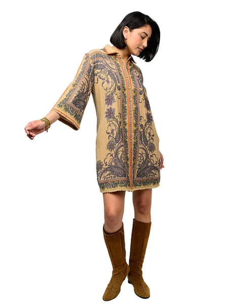Paisley Border Shirt Dress Camel by Ivy Jane