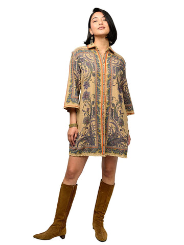 Paisley Border Shirt Dress Camel by Ivy Jane