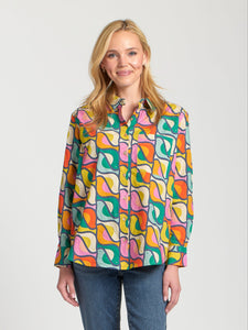 Boyfriend Poplin Button-Up Shirt Green Multi by APNY