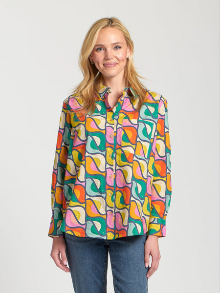 Boyfriend Poplin Button-Up Shirt Green Multi by APNY