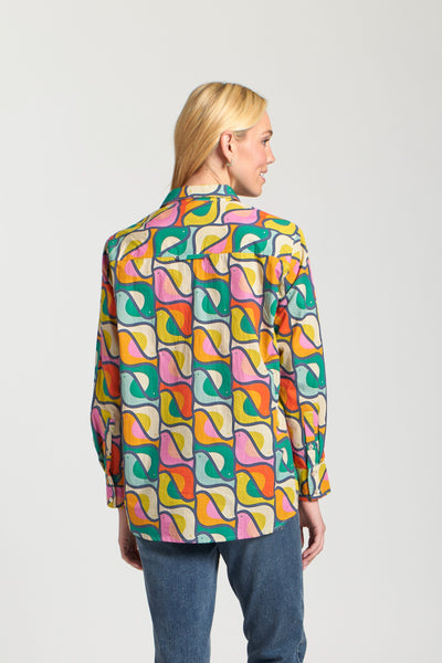 Boyfriend Poplin Button-Up Shirt Green Multi by APNY