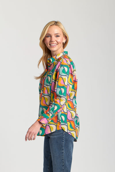 Boyfriend Poplin Button-Up Shirt Green Multi by APNY